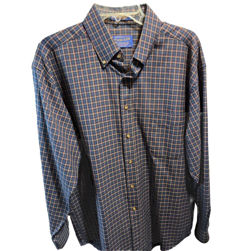 Vintage Sir Pendleton Worsted Wool Shirt Men's Large Blue Plaid LS Cabin Core